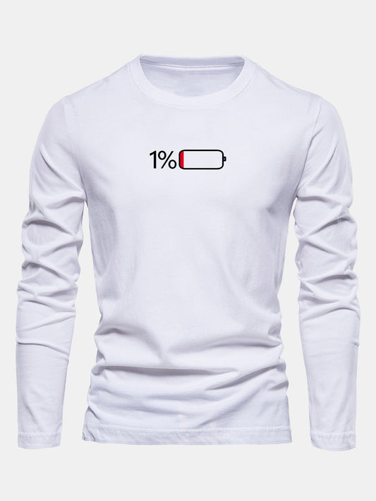 Camiseta de algodão com mangas longas e estampa de bateria de 1%