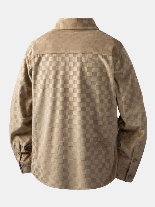 Camisa de camurça sintética xadrez com botões