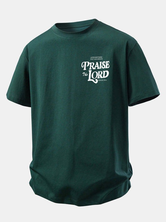 Camiseta de Algodão com Estampa Praise The Lord e Caimento Relaxado
