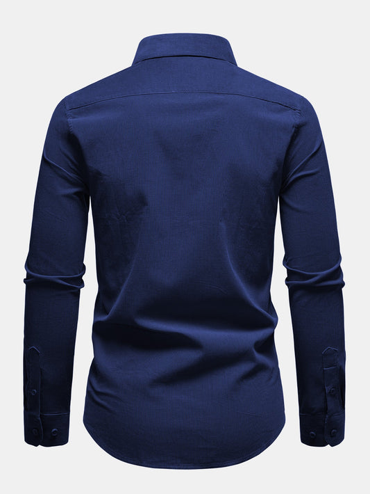 Camisa de veludo cotelê de algodão, de manga longa e com botões na frente