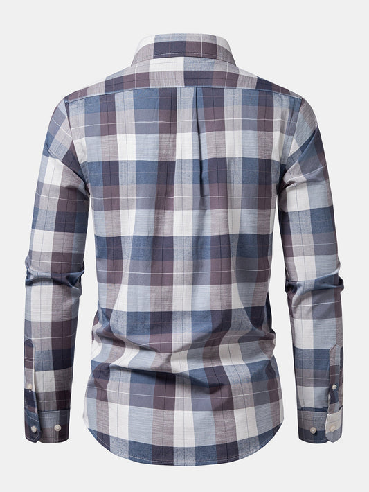 Camisa xadrez de botões com aparência de linho