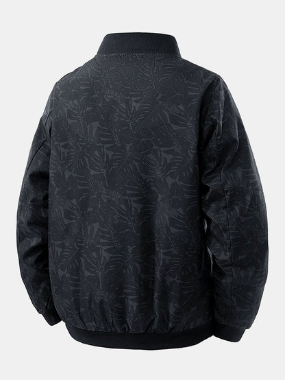 Jaqueta bomber com zíper e estampa de folhas