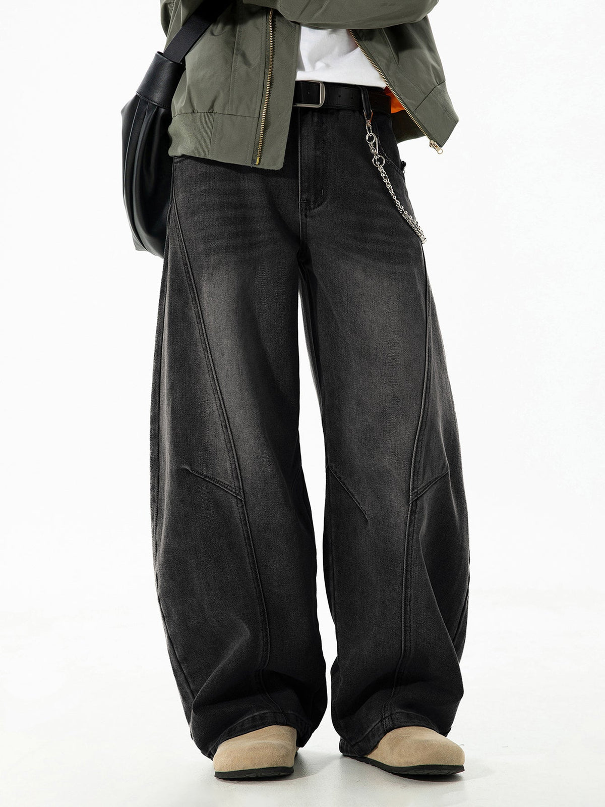 Calça jeans baggy de denim lavado e desgastado
