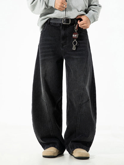 Calça jeans baggy de denim lavado e desgastado