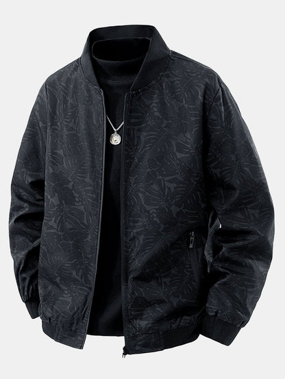 Jaqueta bomber com zíper e estampa de folhas