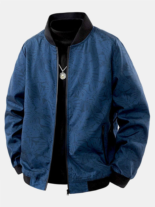 Jaqueta bomber com zíper e estampa de folhas
