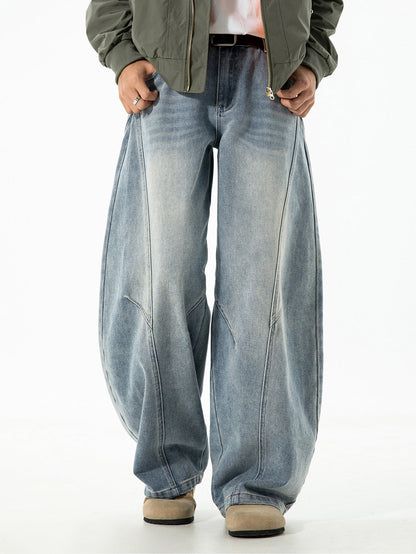Calça jeans baggy de denim lavado e desgastado