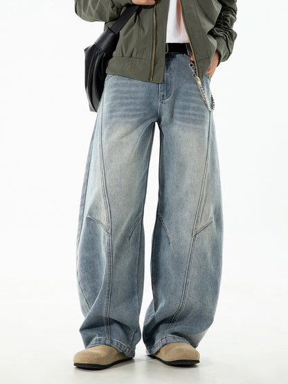 Calça jeans baggy de denim lavado e desgastado
