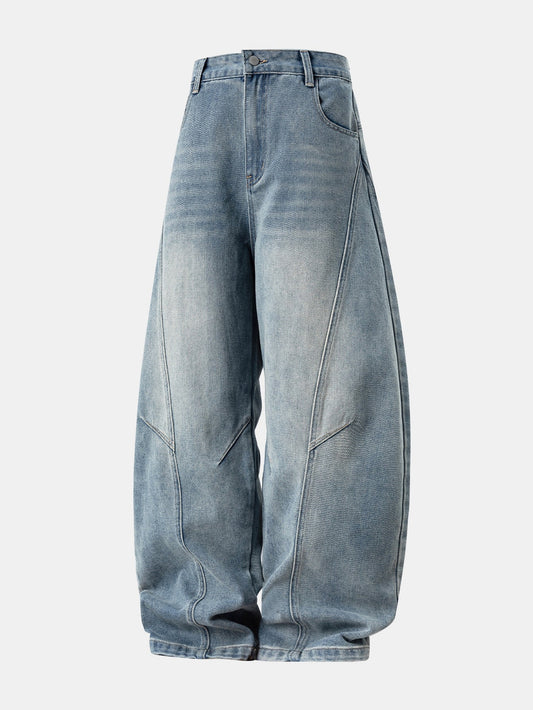 Calça jeans baggy de denim lavado e desgastado