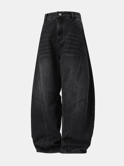 Calça jeans baggy de denim lavado e desgastado