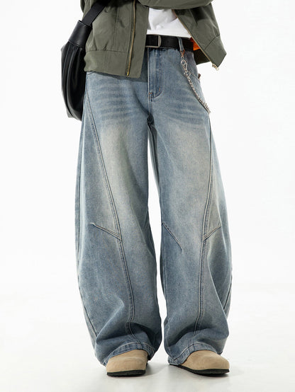 Calça jeans baggy de denim lavado e desgastado