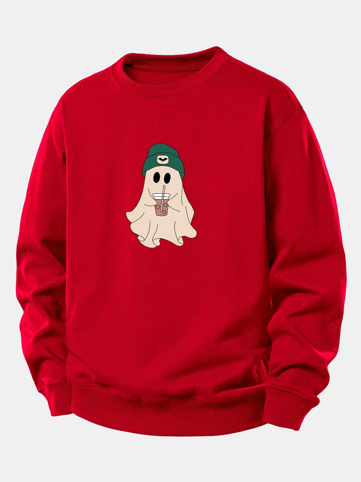 Moletom de corte confortável com estampa de fantasma fofo tomando café