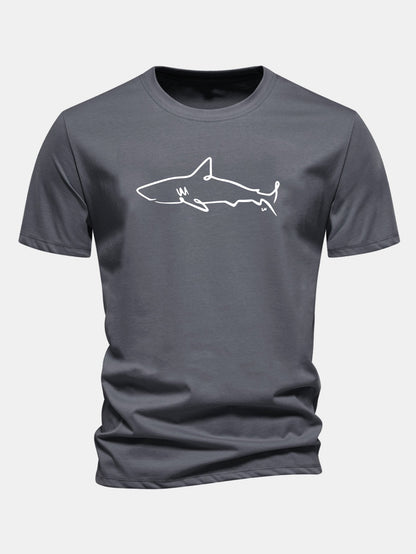 Camiseta de algodão com estampa de tubarão e corte regular