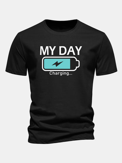 Camiseta de algodão com estampa de bateria “My Day” e caimento regular