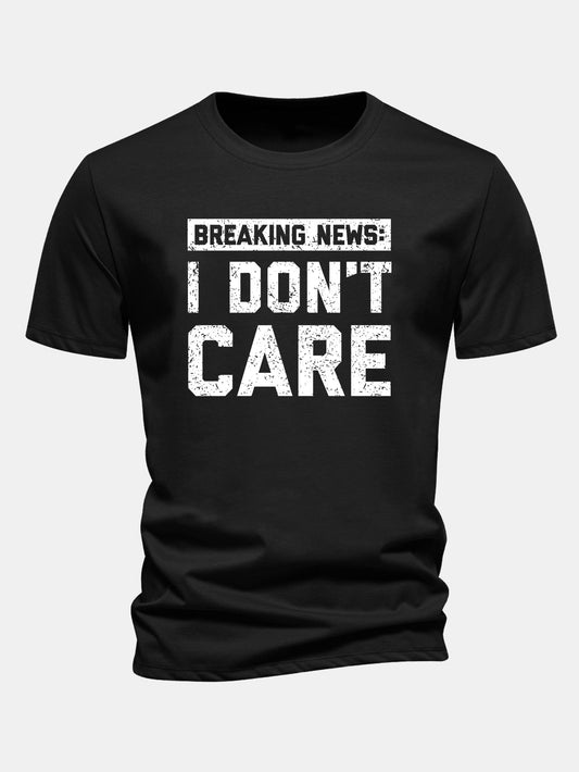 Camiseta de algodão com estampa “Eu não me importo” e corte regular