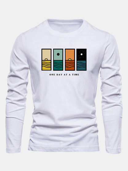 Camiseta de algodão de manga longa com estampa “Um dia de cada vez”