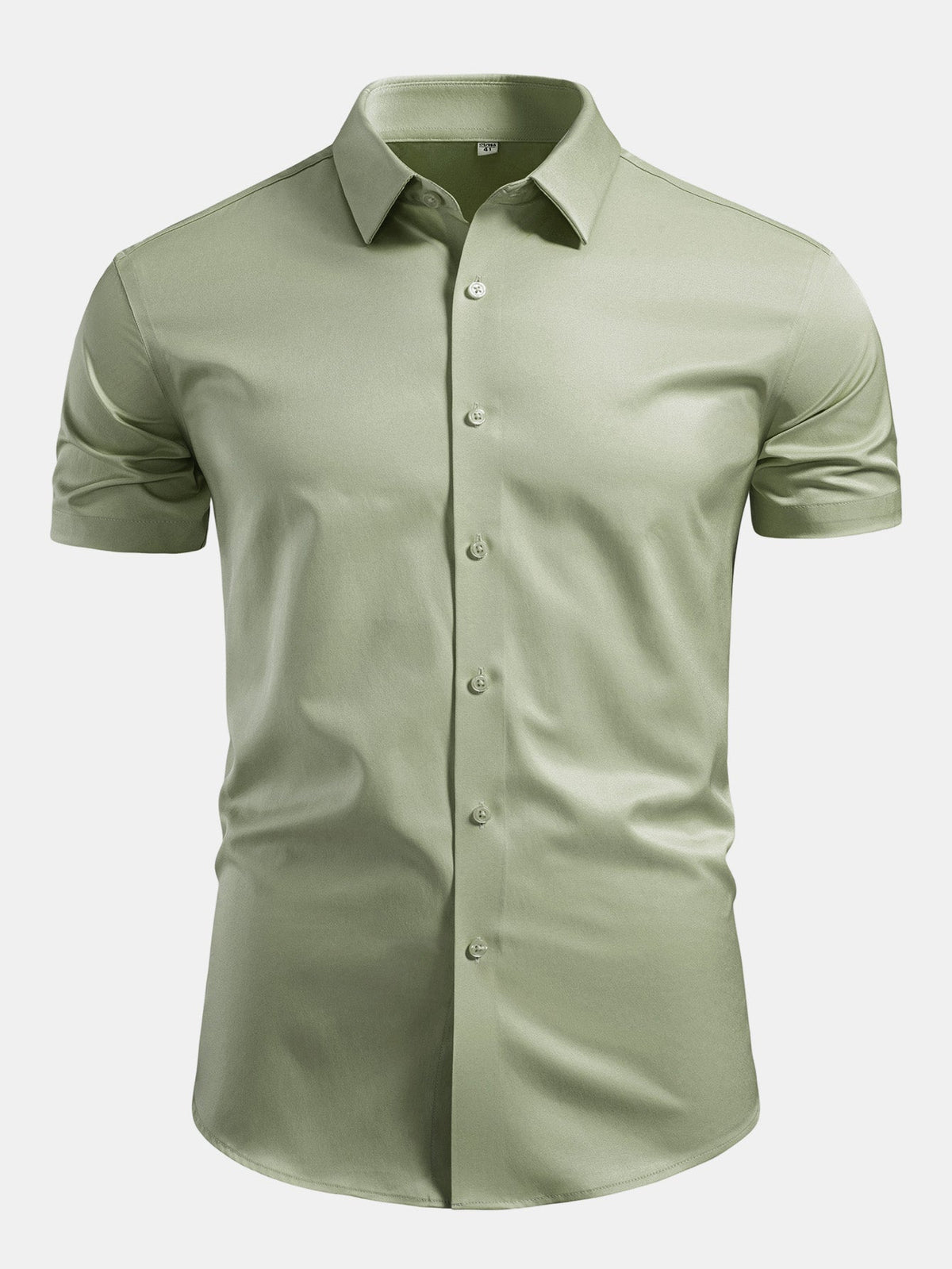 Camisa de cetim com botões e gola padre