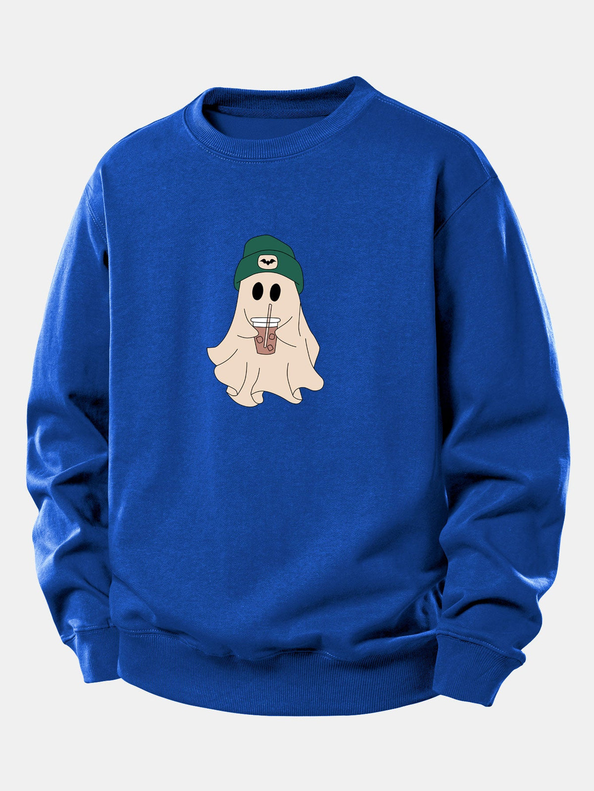 Moletom de corte confortável com estampa de fantasma fofo tomando café