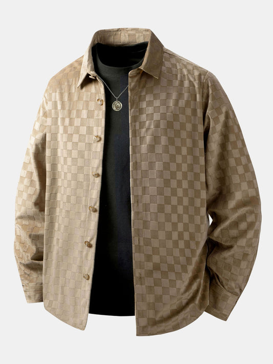 Camisa de camurça sintética xadrez com botões