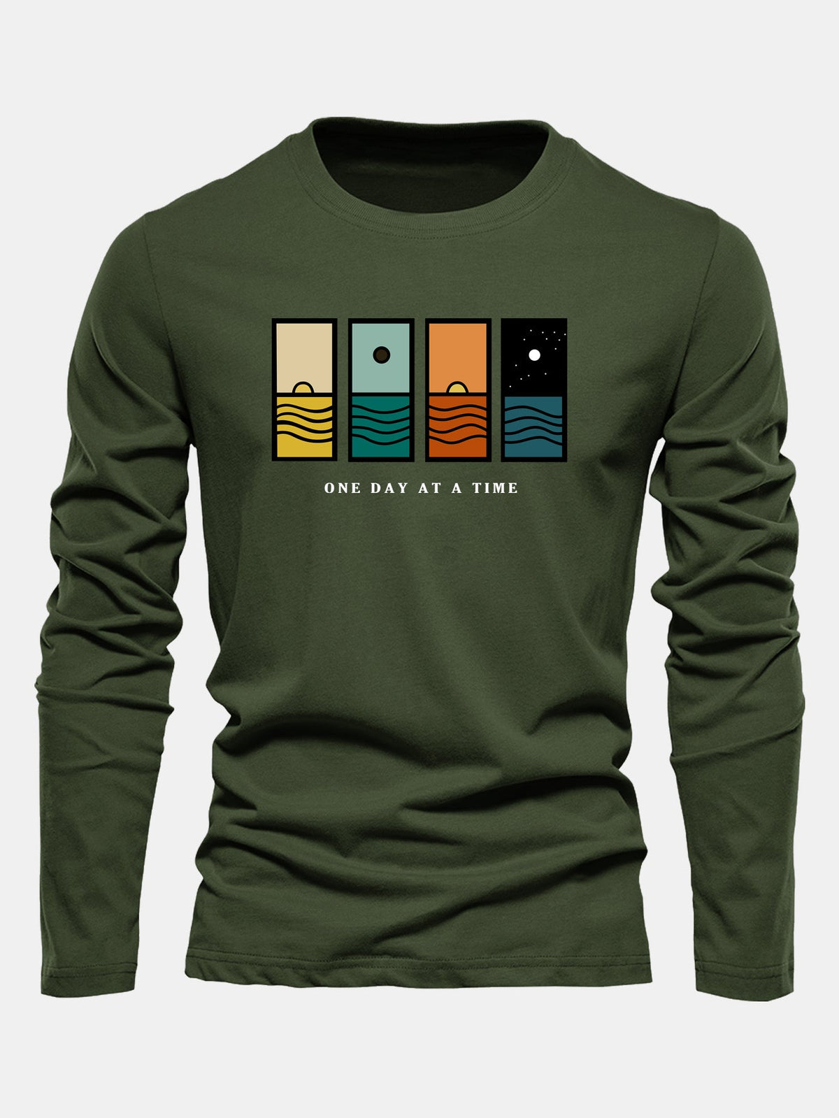 Camiseta de algodão de manga longa com estampa “Um dia de cada vez”