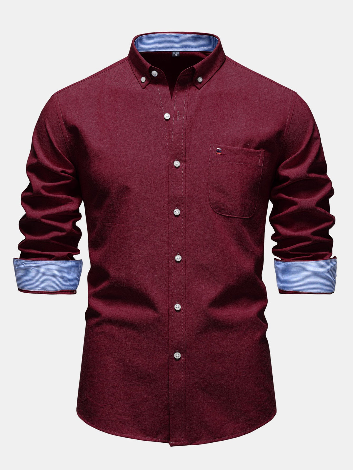 Camisa Oxford listrada com contraste e botões na gola