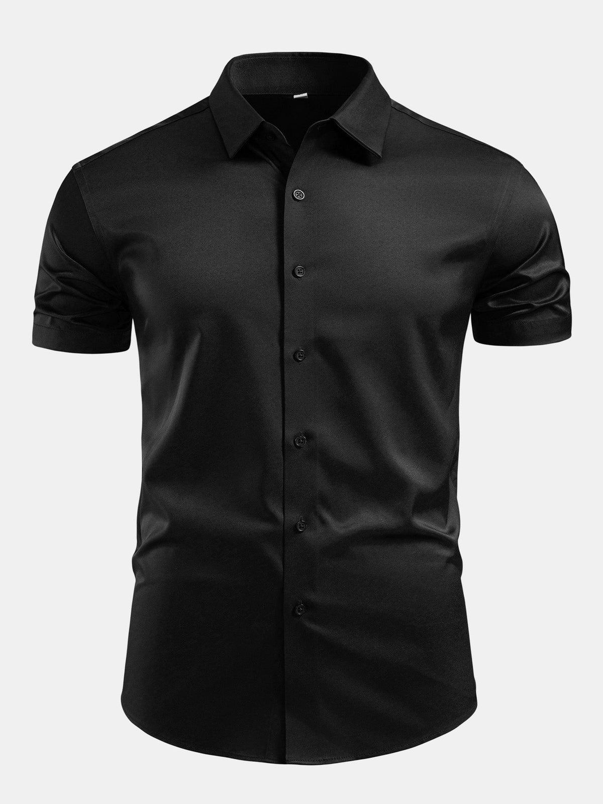Camisa de cetim com botões e gola padre