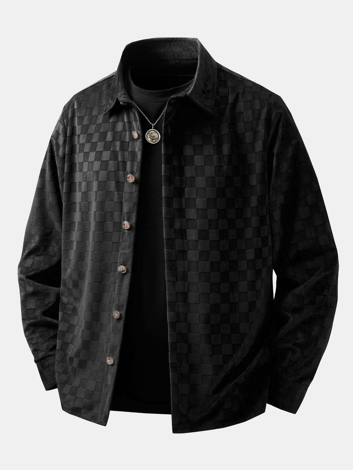 Camisa de camurça sintética xadrez com botões