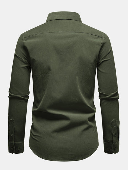 Camisa de veludo cotelê de algodão, de manga longa e com botões na frente