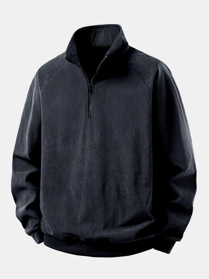 Moletom com Zíper 1/4, Manga Raglan e Veludo Cotelê