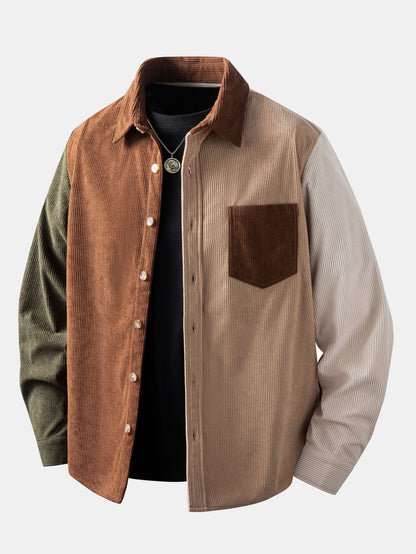 Camisa de veludo cotelê com botões e blocos de cores
