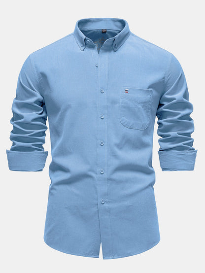 Camisa de veludo cotelê de algodão, de manga longa e com botões na frente