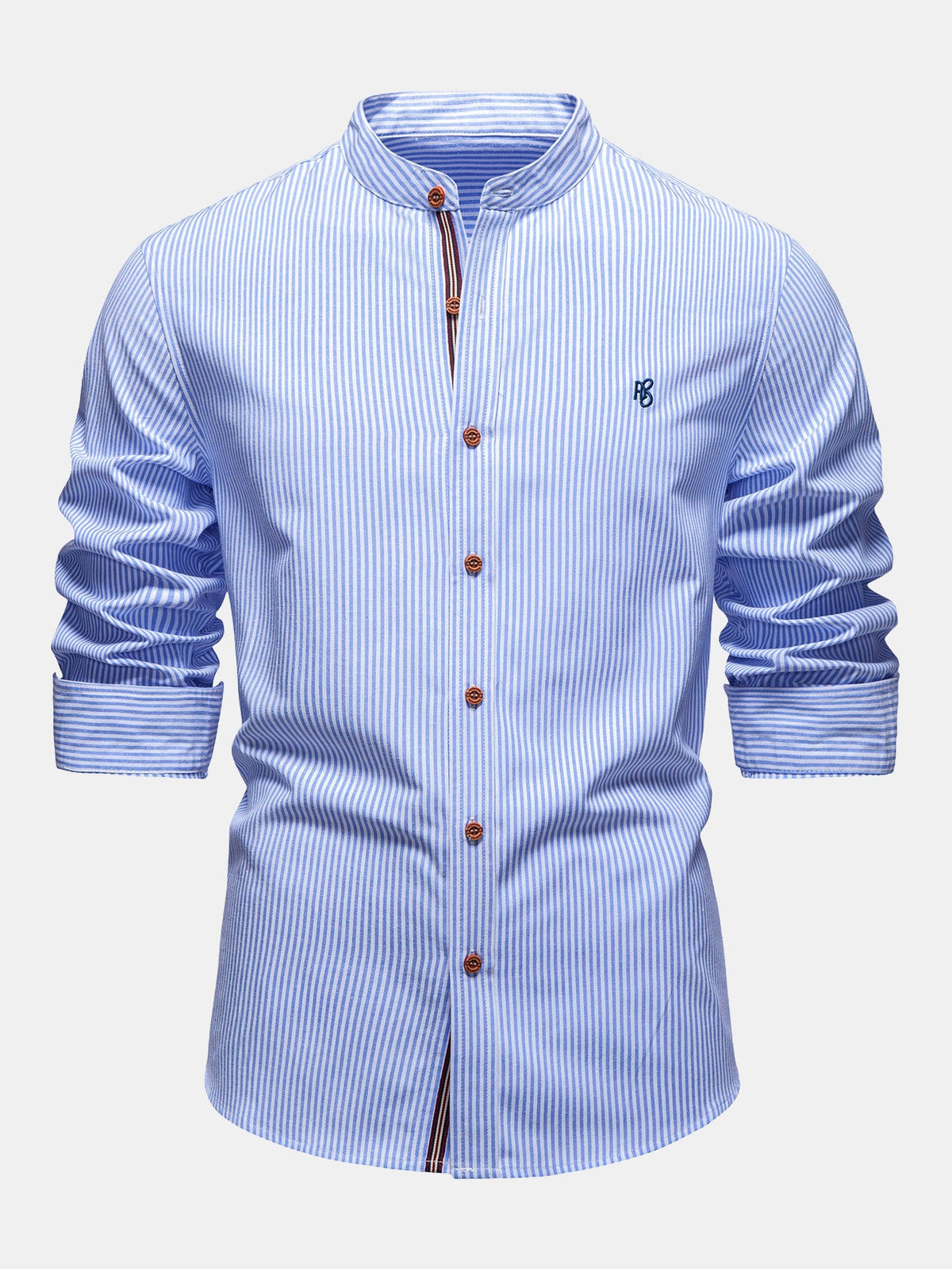 Camisa de algodão listrada com gola padre