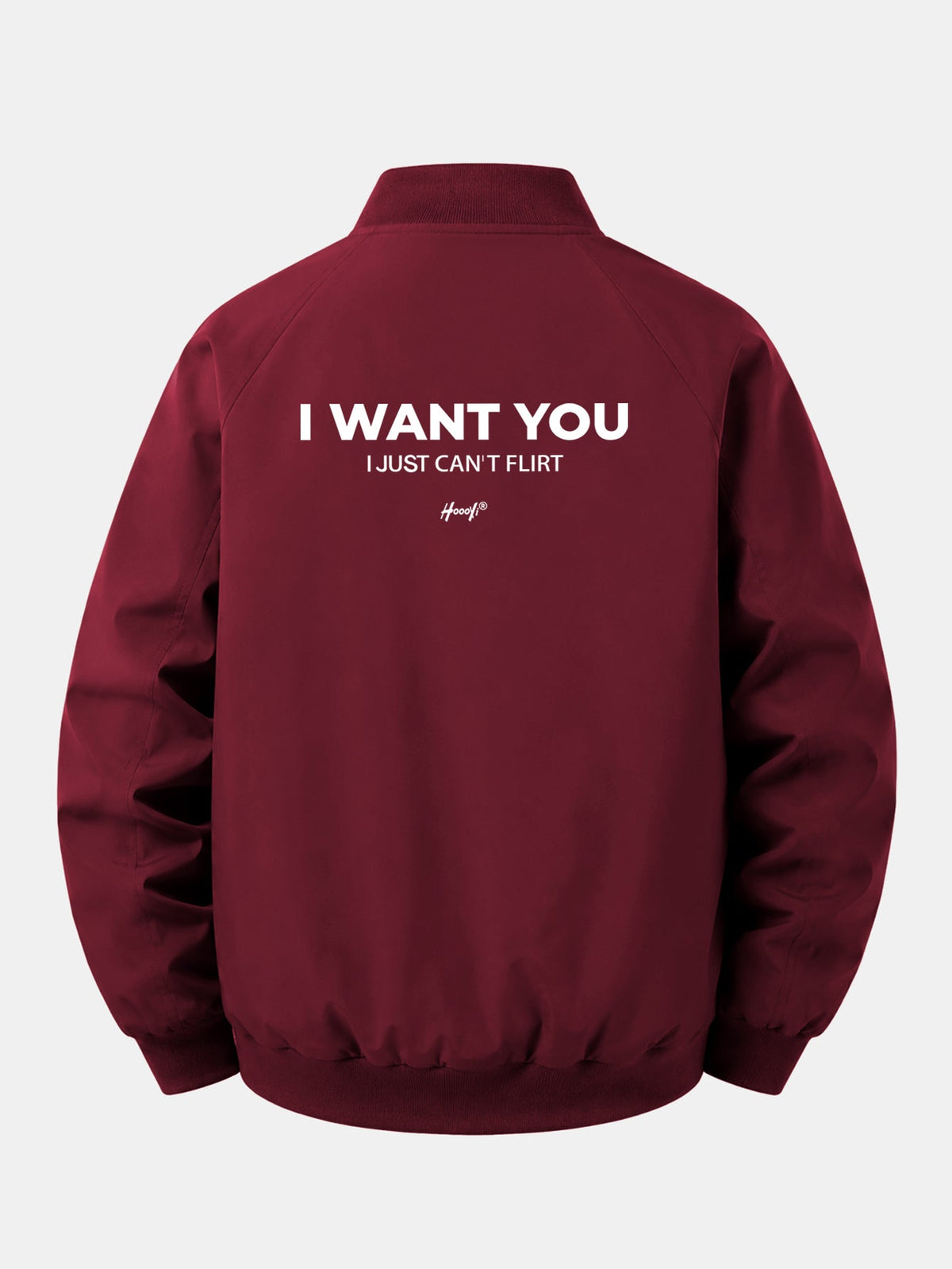 Jaqueta bomber com zíper, modelagem confortável e estampa "I Want You Back"
