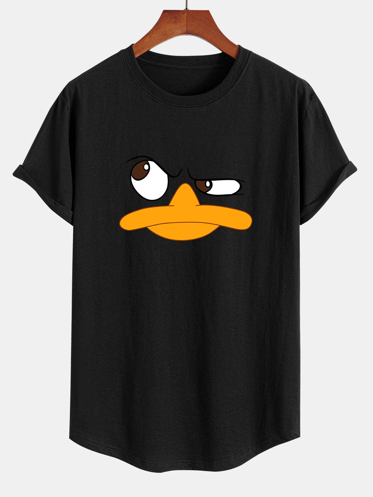 Camiseta de Algodão com Estampa de Pato Emoji e Barra Curvada