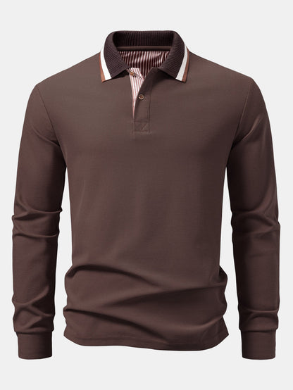 Polo de manga longa com gola contrastante