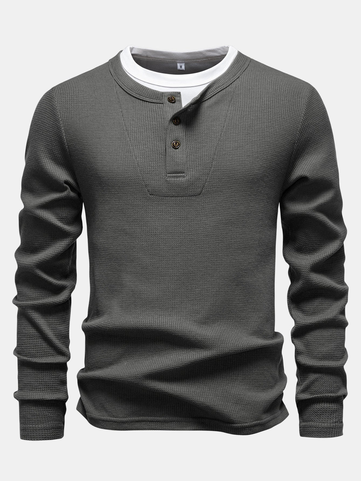 Camisa Henley de malha waffle 2 em 1 de manga longa