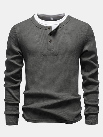 Camisa Henley de malha waffle 2 em 1 de manga longa
