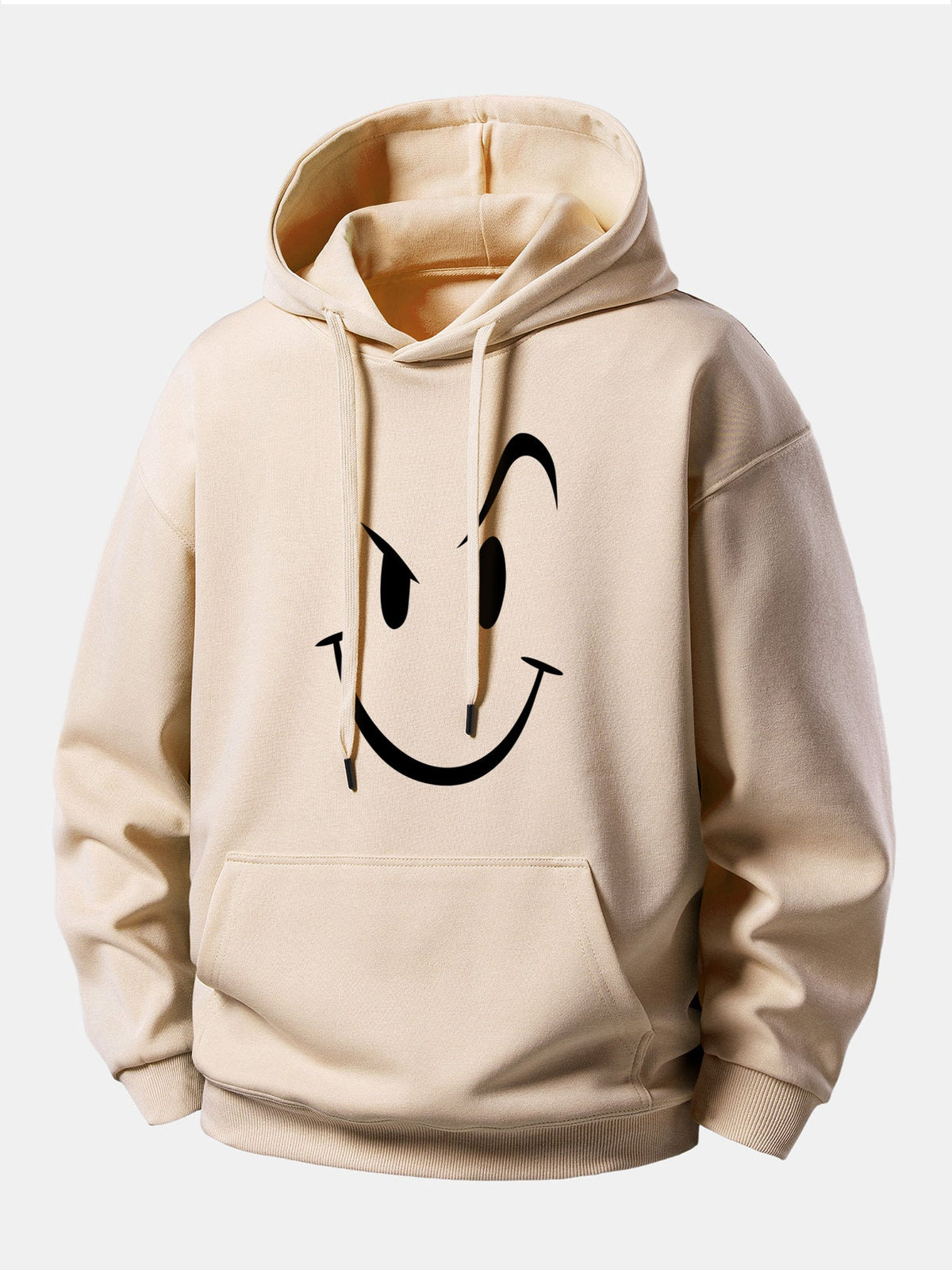 Moletom com capuz e estampa de carinha sorridente, modelagem confortável