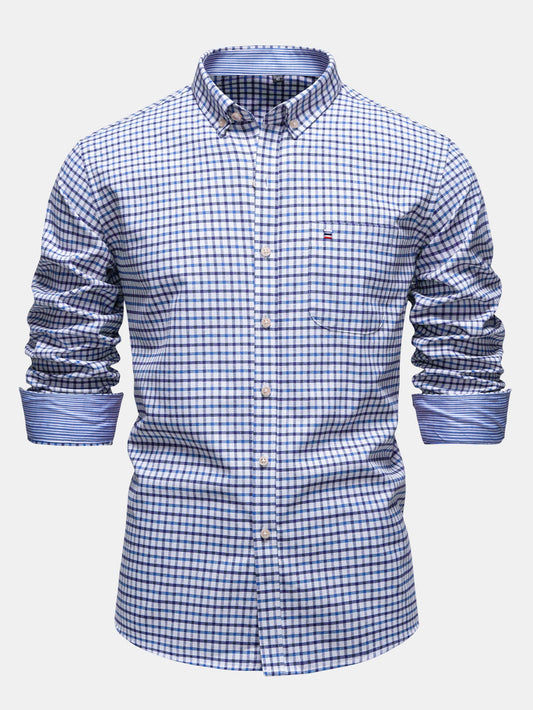 Camisa xadrez de manga longa com fechamento por botões