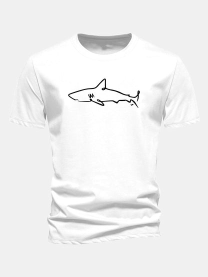Camiseta de algodão com estampa de tubarão e corte regular