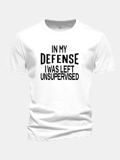 Camiseta de algodão com estampa “Em minha defesa, fui deixado sem supervisão”, corte regular