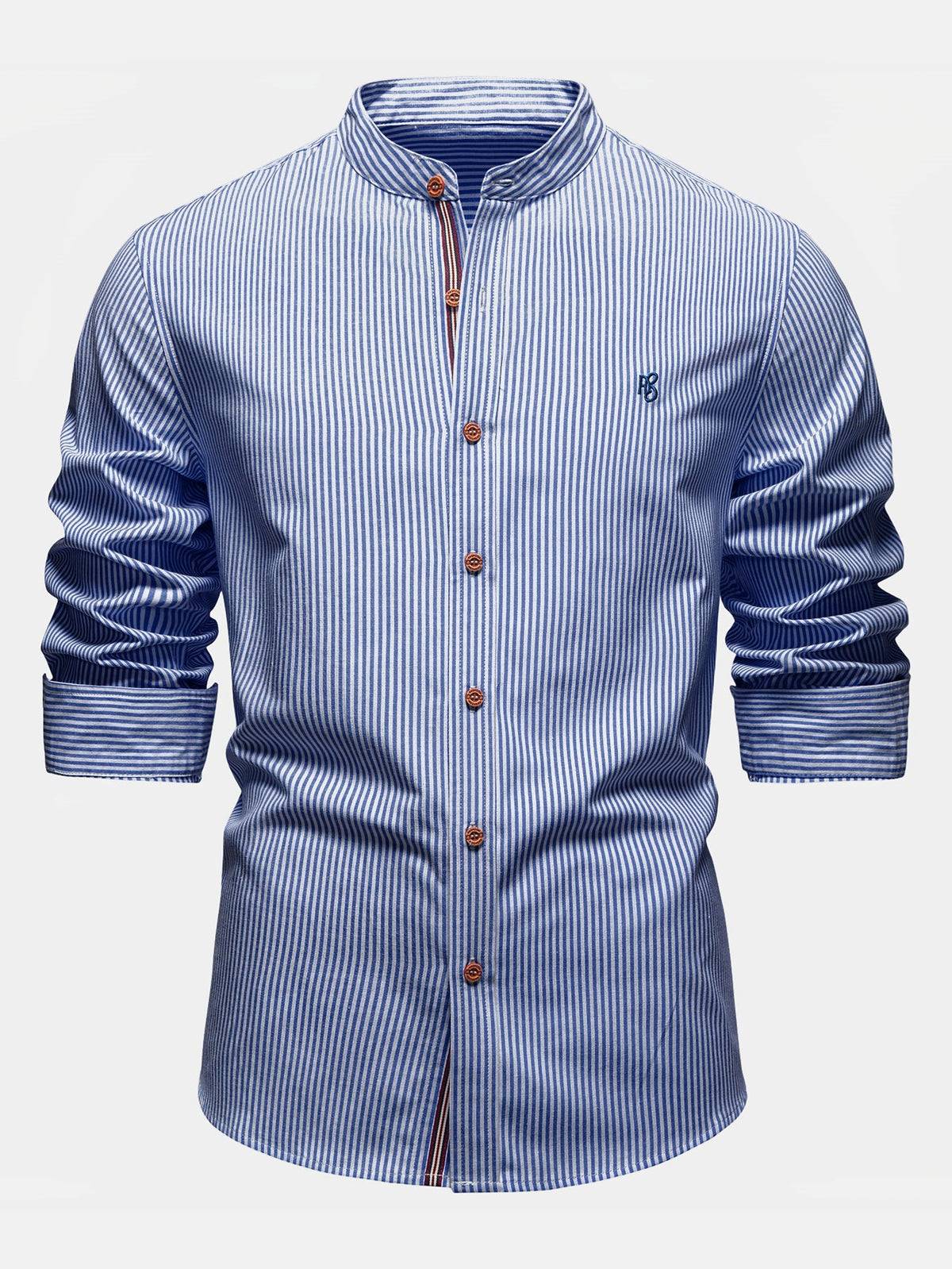 Camisa de algodão listrada com gola padre