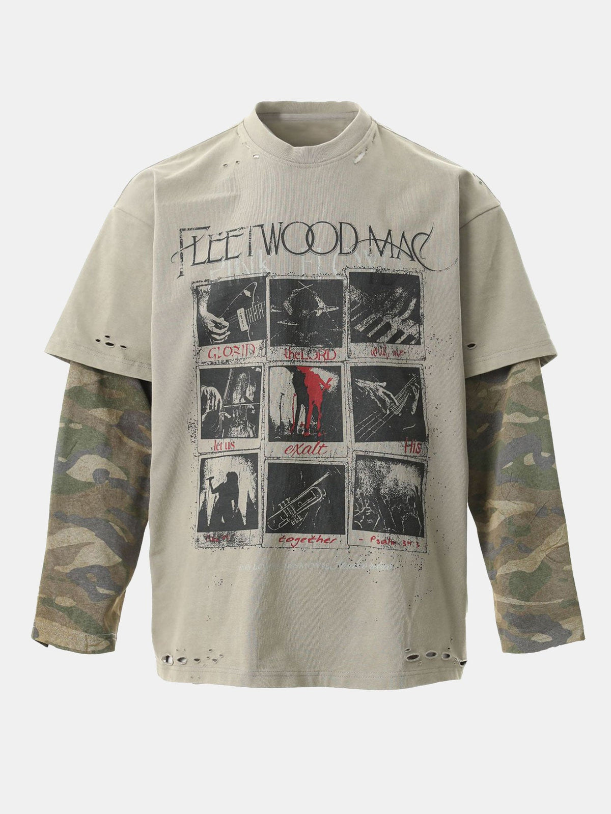 Camiseta 2 em 1 com Estampa Rock Rasgada e Camuflada