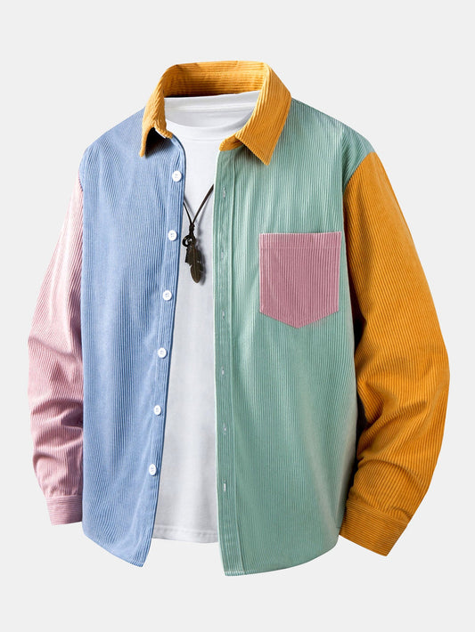 Camisa de veludo cotelê com blocos de cores