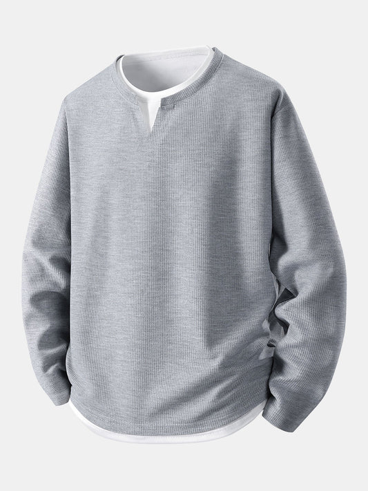 Camiseta 2 em 1 com Mangas Longas e Caimento Relaxado em Textura Waffle