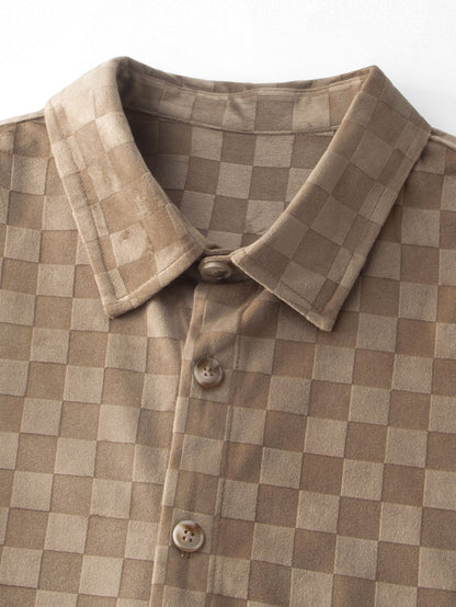 Camisa de camurça sintética xadrez com botões