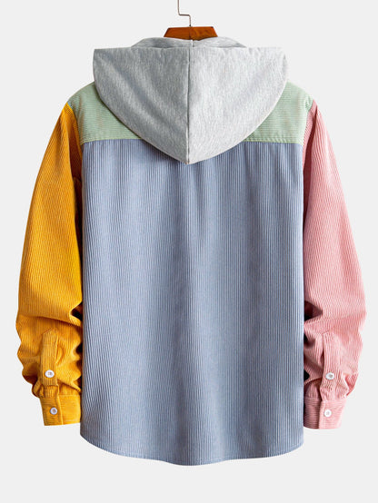 Camisa de veludo cotelê com capuz e blocos de cores