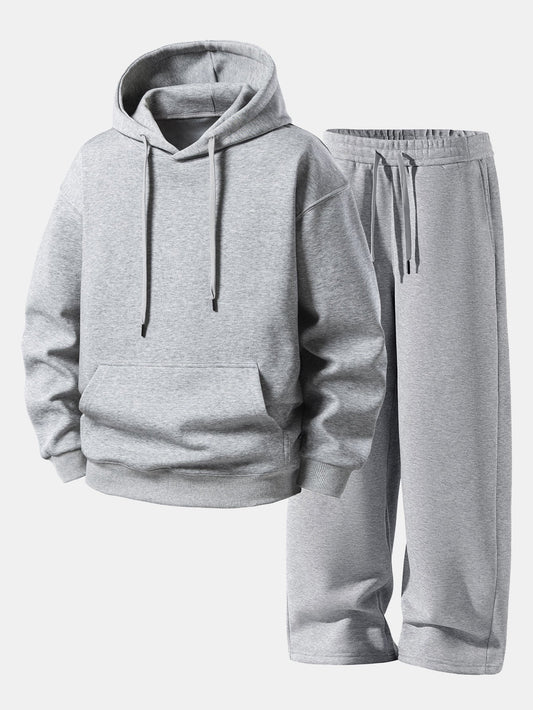 Conjunto de moletom com capuz de caimento confortável e calça de moletom reta