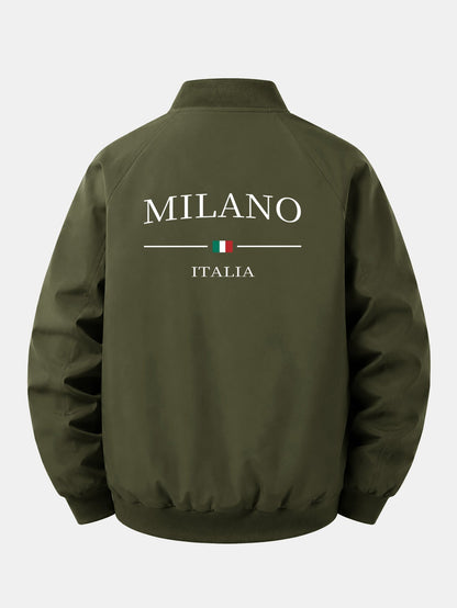 Jaqueta bomber de zíper com estampa Milano e modelagem confortável