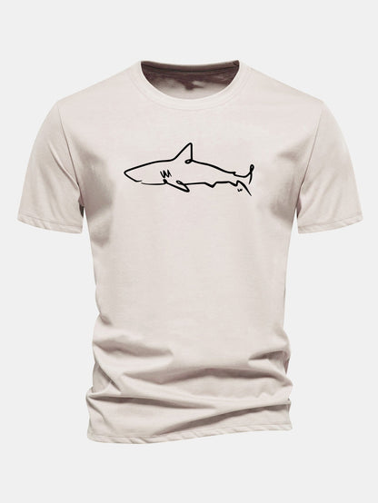 Camiseta de algodão com estampa de tubarão e corte regular